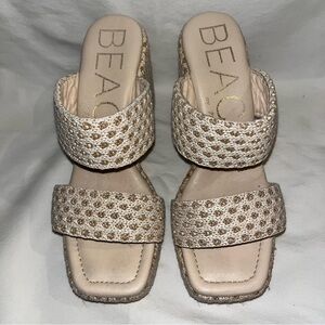 Woven Platform Slide Sandals Neutral Resortwear Vacation Coastal Summer Shoes